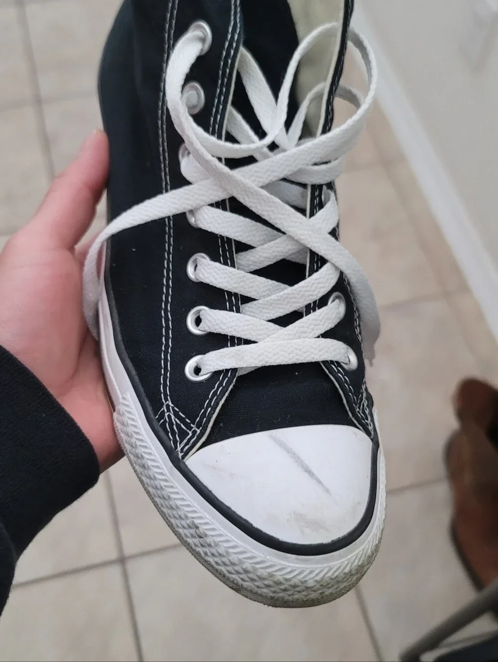 Classic Black Canvas High-Top Sneaker with White Toe - Picture 6 of 9